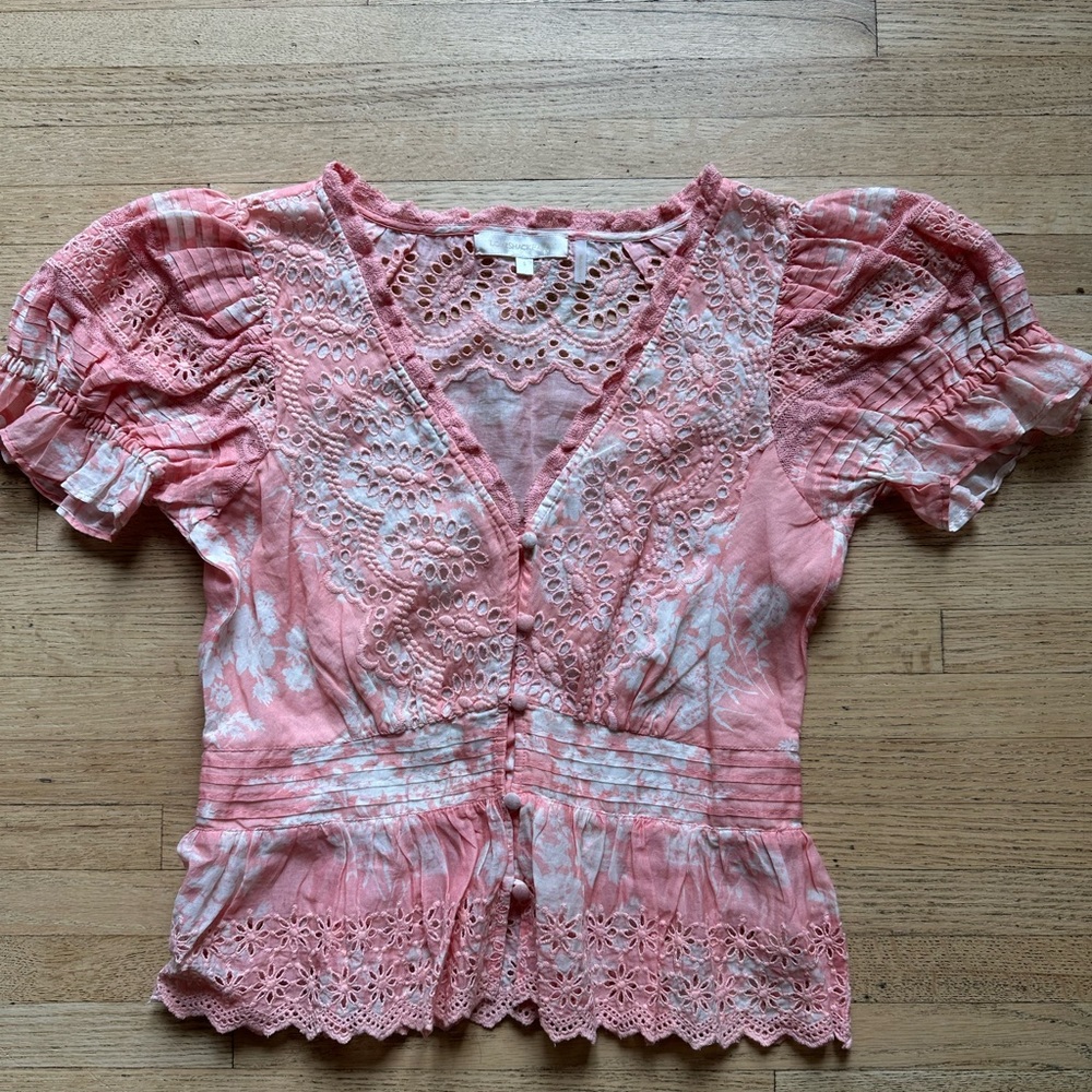 LoveShackFancy Pink Eyelet Lace Top